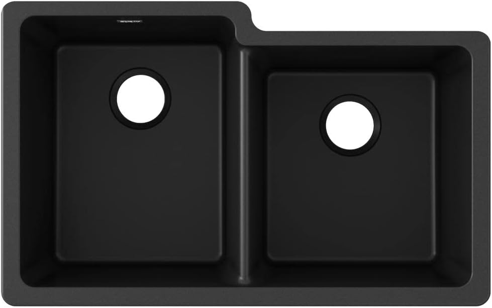 Elkay Quartz Classic ELGU250RBK0 Black Offset Double Bowl Undermount Sink