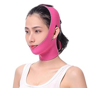 Dioche Reusable V Line Face Lift Mask, Facial Double Chin Lifting Belt, Double Chin Eliminator, V Shaped Face Lifting Belt, Slimming Bandages for Anti Aging Anti Wrinkle Firming Skin(Rose Red)
