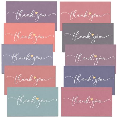 Prims & Flourish Small Thank You Cards Bulk, 100-Pack Mini Thank You For Your Order Cards, Plum Blossom Collection, 2 x 3.5 Inches, Business Card Size