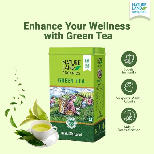 Image of Natureland Organics Green Tea 200 Gm - 100% Organic Loose Leaf Tea (Pack of 3)