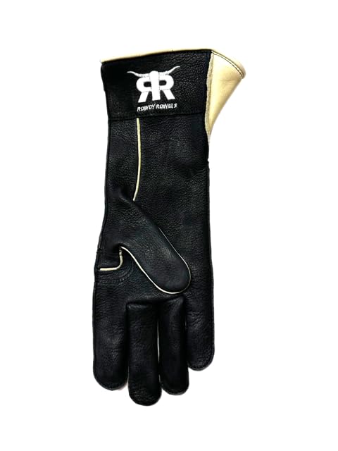 Rowdy Rowels Deerskin Leather Bull Riding Gloves Long Cuff Outseam (9.5, Left)