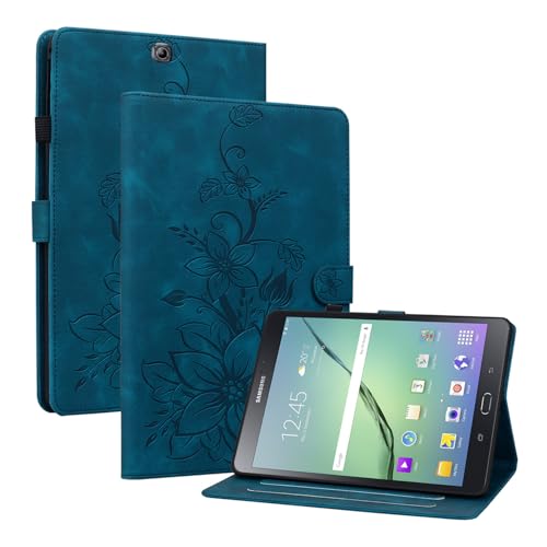 Rosbtib Hülle für Samsung Galaxy Tab S2 9.7 Zoll Hülle 2015 Modell SM-T810/T815 Folio Ständer Tablet Schutzhülle mit Kartenfächer Stoßfeste PU Lederhülle für Galaxy Tab S2 Lilienmuster - Blau