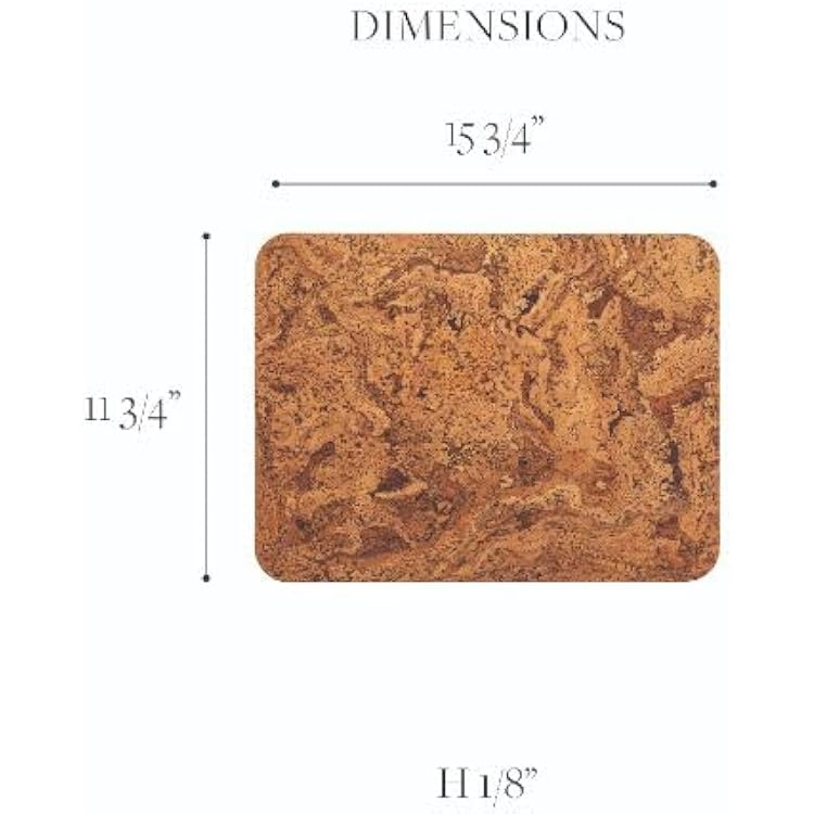 Casafina 15.75 x 11.75 Set of 4 Rectangular Placemats - Cork Collection, Natural | Heat Safe Tableware | Natural Portuguese Cork Material | Restaurant Quality Serveware