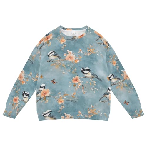 JUNZAN Aesthetic Black-capped Chickadee Birds Big Girls Pullover Hoodie Crewneck Sweatshirt With Hoodie Party 4T