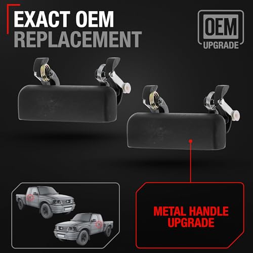 T1A Exterior Front Driver & Passenger Door Handle, Upgraded Metal - Compatible with 1993-2000 Ford Ranger, 94-00 Mazda B2300 B2500 B3000 B4000 - Textured Black - OEM F37Z-1022404-A, 90022, 90021 - Thumbnail 2