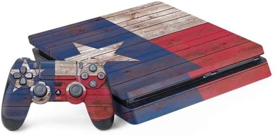 Skinit Decal Gaming Skin Compatible with PS4 Slim Bundle - Texas Flag Dark Wood Design