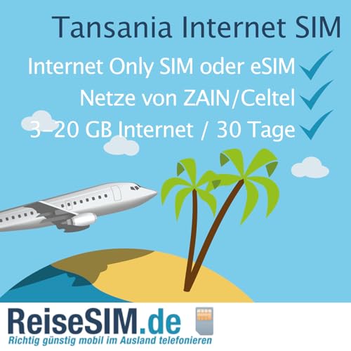 ReiseSIM Tansania Internet SIM-Karte, 3-20 GB Datenvolumen, 30 Tage Gültigkeit, Zain/Celtel 4G/5G Netz, Nano-SIM oder eSIM (3 GB / 30 Tage, SIM-Karte (3in1))