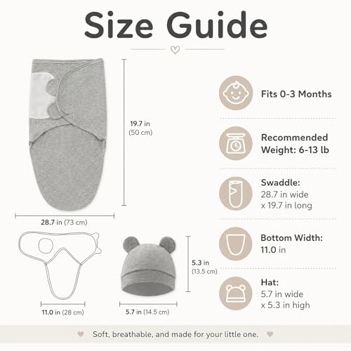 Image of Baby Swaddle Sleep Sack with Hat Set for Boys Girls Grey /Star /Strip | 3-pack Cotton Nursery Swaddling Blankets for Infant 0-3 Months, Newborn Registry Essentials