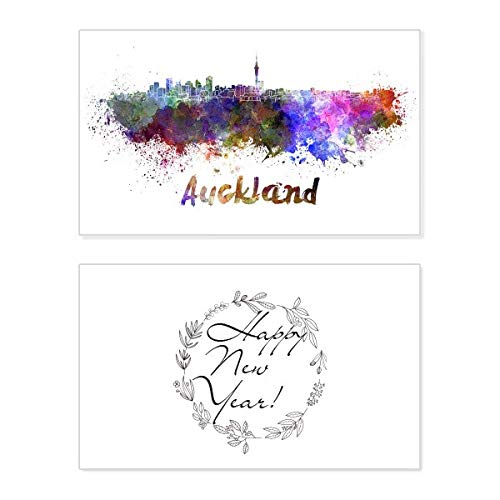 Tarjeta de Año Nuevo de Auckland con diseño de acuarela para decorar tu escritorio