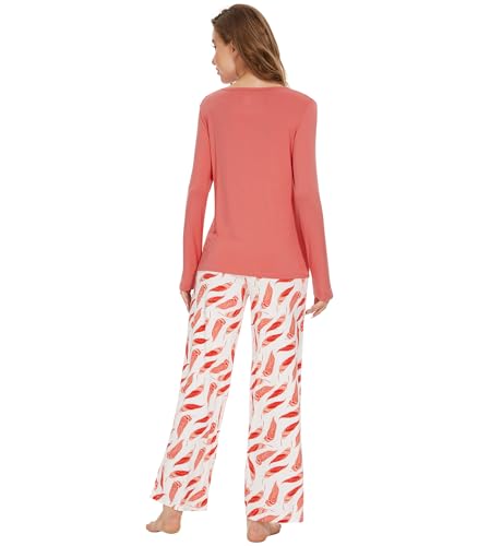 WiWi Women's Pajamas Set Printed Viscose from Bamboo Lounge Sets Soft Pajama Long Sleeve Sleepwear S-XXL2