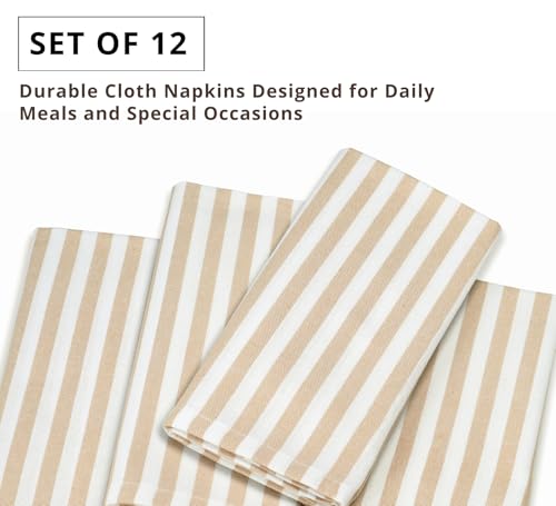 PurpleEssences Plain Striped Cloth Napkins - Set of 12-100% Cotton - 18 x 18 Inch - Spring Easter Summer and Perfect Everyday Use Dinner Napkin - Beige and White by PurpleEssences - Image 6