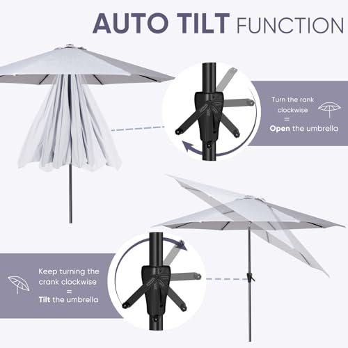 Image of Tempera Patio Market Outdoor Table Umbrella with Auto Tilt and Crank, Large Sun Umbrella with Sturdy Pole & Fade Resistant Canopy, Easy to Set