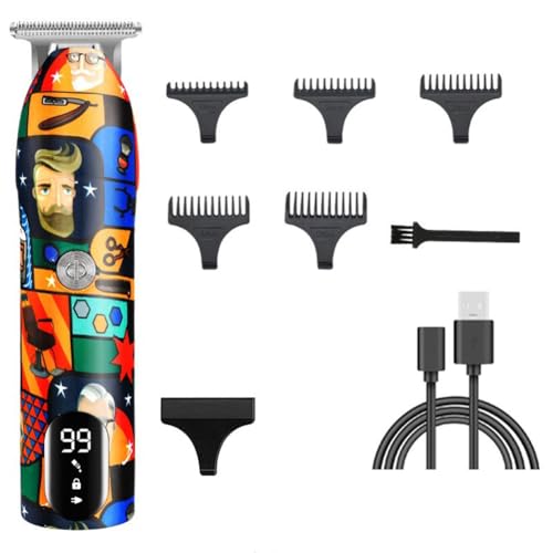 Pesderty Cortapelos de Barbero, MáQuina Cortadora EléCtrica Recargable con Acabado Graffiti, Afeitadora Recortadora de Barba