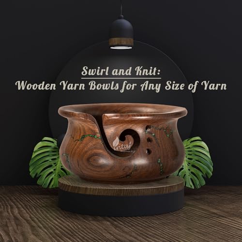 Image of INTAJ Wooden Yarn Bowl for Knitting and Crochet, 7 Inch No-Snag Holder