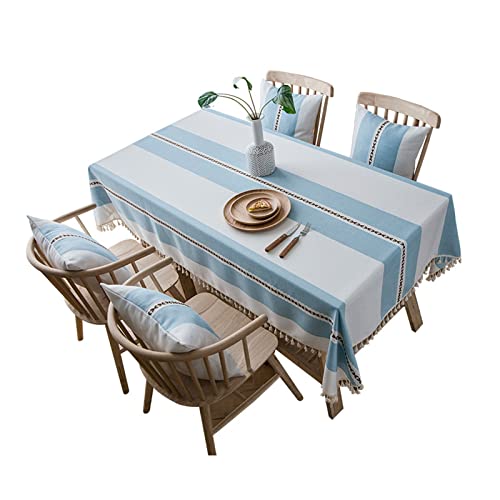 Nappe à rayures lavable en coton lin durable avec pompons pour décoration de table