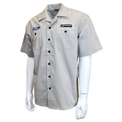 David Carey Ford F-150 Work Shirt – Grey – Button Up Collared Short Sleeve Mechanic Camp/Club Shirt2