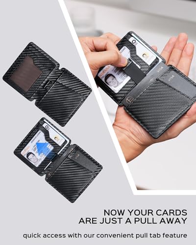 Slim Wallet for Men | Rfid Blocking Bifold Minimalist Front Pocket Wallets | Compact Full Grain Leather ID Credit Card Wallet | Magnetic Closure | Ultra Thin (Carbon Fiber Black)4