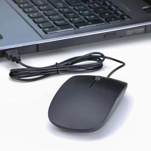 Ultra-Slim USB Wired Optical Mouse for Laptops & PCs - Ergonomic Design, Compact Wired Mouse - Black - Image 4