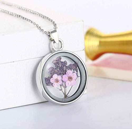Jiali Q 10pcs Mixed Stainless Steel Tone Round Shape Dried Pressed Flower Pendant Flower Plant Charm Floating Pendant Necklace Making Supplies