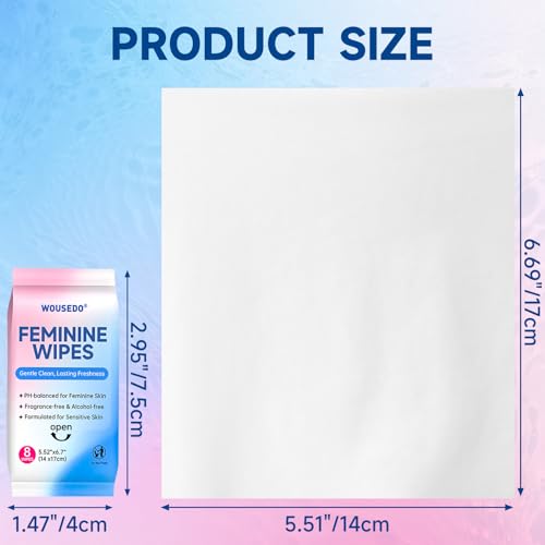 Image of Feminine Wipes for Women, Impossibly Compact Travel Mini Packs, pH Balanced Unscented Hypoallergenic Alcohol-Free, Period Friendly Private Care for Teens & Women - 8 Pack Total 64 Wipes