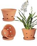vensovo Terracotta Orchid Pots with Holes and Saucers -...