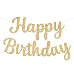 Glitter Happy Birthday Banner Sign, Birthday Garland Wall Door Banners Flag for Women Men Boys Girls Party Backdrop Decorations (Gold)
