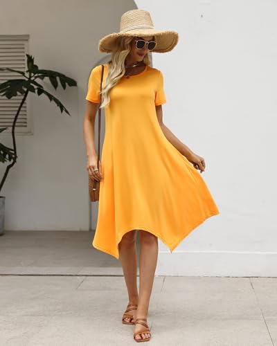 Image of COSSEN Women's 2026 Summer Midi Dress Crew Neck Short Sleeve Casual Tshirt Flowy Loose Sundress with Pockets
