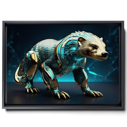 Canvas Print of Honey badger illustration futuristic glowing home decor art living room decor beautiful wall art ready to hang Modern Art Decor, Wall