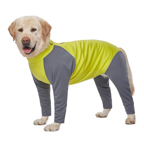 Morycat犬の服 長袖 背中開き ロンパース パジャマ つなぎ カバーオール 柔らかい オールシーズン 傷なめ防止 抜け毛 部屋着 体掻き予防 お出かけ お散歩 ドッグウエア 中大型犬 (イエロー,26#)