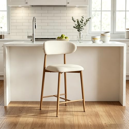 Image of AQO Counter Height Bar Stools, Upholstered Counter Stools Modern Barstools with Metal Legs for Kitchen Island Dining Room,Wood-Grain