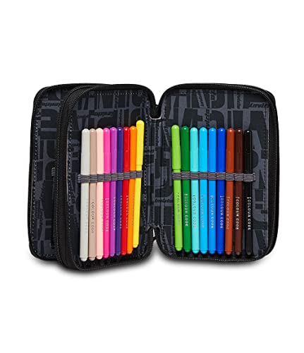 Invicta Federmäppchen, Mäppchen, mehrfarbig, Federtasche für Schreibwaren, Etui mit Stiften, Kugelschreiber, & mehr, 3 Fächer, Mädchen & Jungen, Schule - Grundschule, XXL, PIXEL