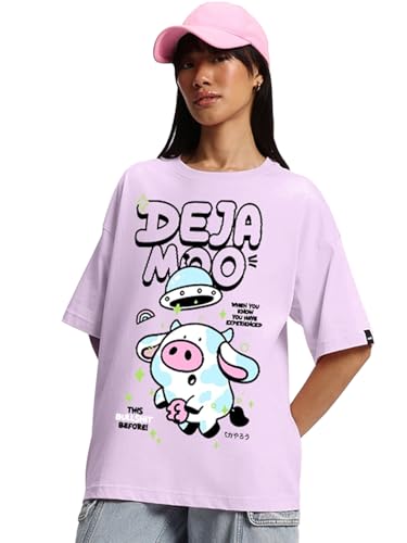 Image of Bewakoof Women's Cotton Oversized Fit Half Sleeve Round Neck T-Shirt | Casual wear | Streetwear | Oversized Tshirt for Woman Cotton| Baggy