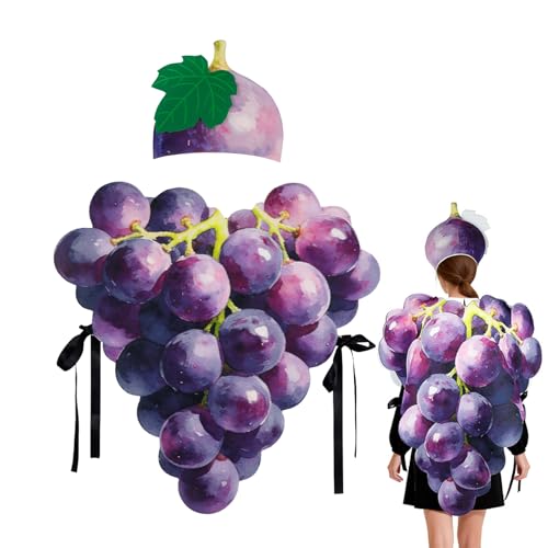 Disfraz de uva con sombrero, divertido tema de comida que llama la atención, disfraz de broma con temática de uva de frutas, para reuniones, fiestas, cumpleaños, dramas, cosplay, eventos, mujeres