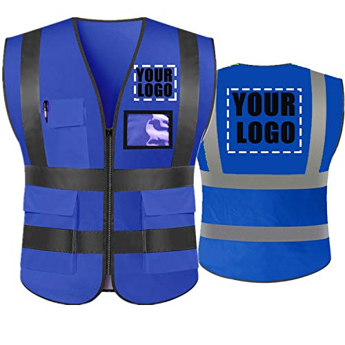 Personalized High Visibility Reflective Safety Vest Custom Your Text Protective Workwear Outdoor Work Vest (RoyalBlue, X-Large)