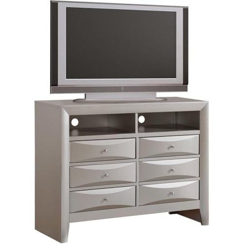 Maklaine Modern Wood 6-Drawer TV Stand, Silver Champagne Fin
