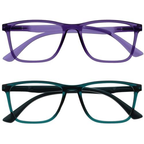 OPULIZE NYX Gafas luz azul mujer y hombre - Lentes Antideslumbrante para ordenador - Paquete de 2 - Protección UV - Morado Turquesa