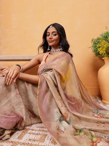 Image of Amazon Brand - Anarva Pattu Art Silk Woven Ready To Wear Saree Pink