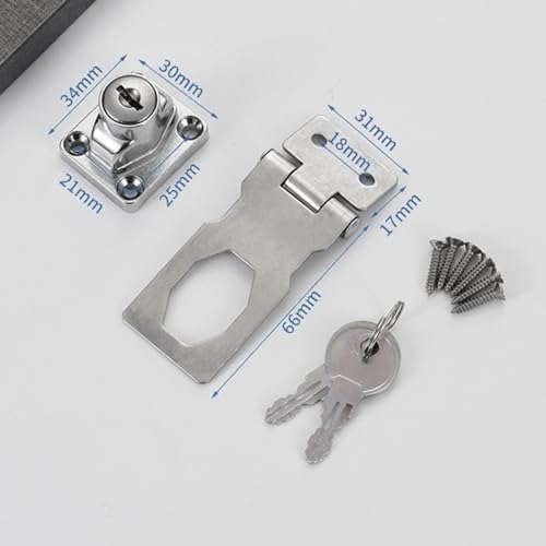 Image of 2PCS Silver Metal Twist Knob Key Lock Fob 66x31mm Folding Box Buckle Hardware Padlocks Hasp Suitable for Door and Cabinet