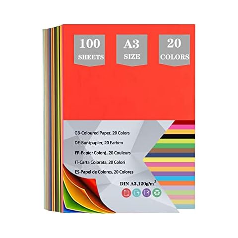 100 Sheets Coloured Paper, A3 Coloured Card Origami Paper Double Sided for Children's Art & Craft Activities(120gsm), 20 Colors Coloured Cardboard Craft Paper Construction Paper, 420mm X 297mm Cover