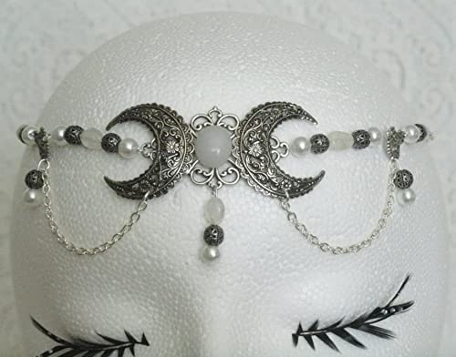 Moonstone Triple Moon Circlet, Handmade Jewelry Wiccan Pagan Wicca Witch Witchcraft Goddess Metaphysical Handfasting #TOP1