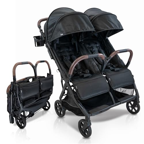 Image of Strolee Lightweight Double Side by Side Stroller - 22 Lbs, 9.5" Compact Fold, Twin Nap Ready Seating, No Rethread Harness, Magnetic Buckle & Ultra Plush Seat 60Lb Max Per Seat-