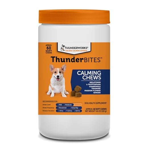 ThunderWunders Dog Calming Chews | Thiamine, L-Tryptophan, Melatonin and Ginger | Can Help Relieve Stress from Separation, Storms, Fireworks & Travel (60 Count)