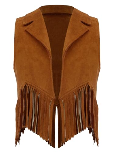Kids Western Cowboy Cowgirl Vest Boys Girls Suede Tassel Fringe Waistcoat Halloween Party Dress Up