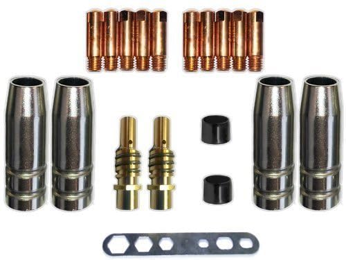 Verschleissteile Set MB15 MIG/MAG mit Gasdüsen, Düsenstöcken, Stromdüsen für MB 15, SB 15, TBI150, Tops 150 Brenner und viele andere… (1,0 mm)