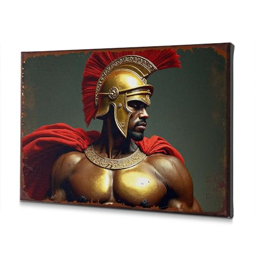 Tableau décoratif sur toile homme armure dorée décoration murale