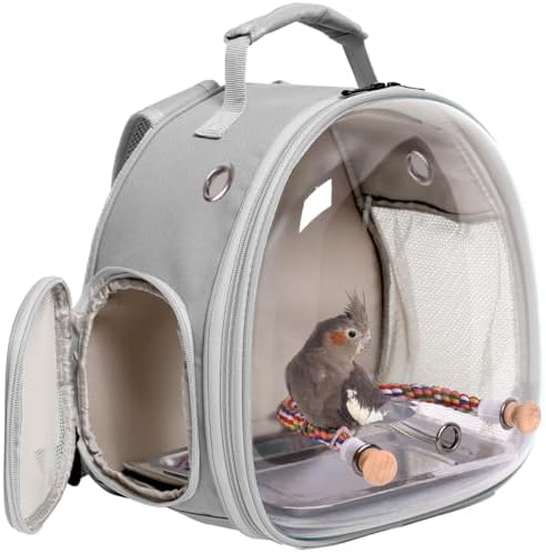 Top 5 Bird Carriers with Perch That Will Change Your Travel Experience 6 Small Bird Travel Backpack Carrier Cage, Backpack to Transport Backpack Carrier with Metal Tray Stand Perch for Parakeet Cockatiel Budgies Vet Carry Book Bag Grey