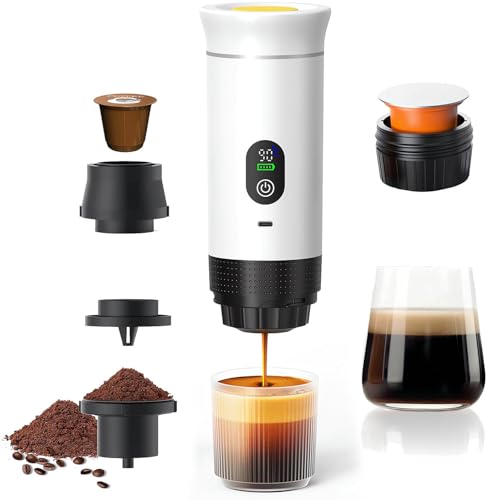 Gubbett - Cafetera de café portátil, 3 en 1, con calefacción, eléctrica, recargable, para camping y coche, calefacción rápida, compatible con cápsulas K-Cup y café molido, para viajes