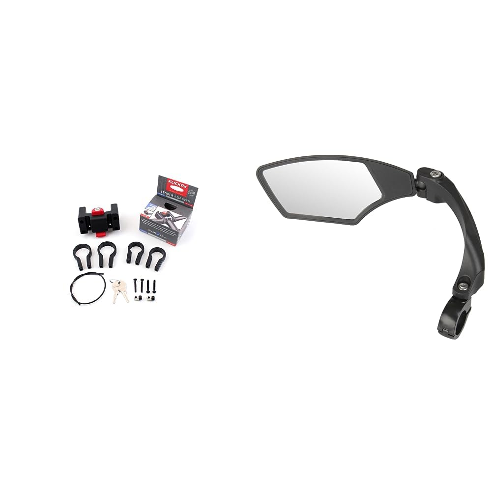 KLICKfix Zubehör Lenkeradapter mit Schloss, Schwarz, 26.0 & 32.0mm & M-Wave SPY Space Fahrradspiegel, schwarz