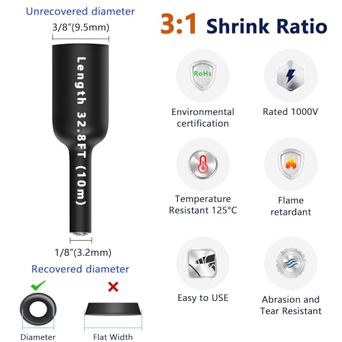 Image of Heat Shrink Tubing 3 /8 inch, 3:1 Ratio Wire Heat Shrink Tube Roll, Dual Wall Adhesive-Lined Waterproof Shrink Wrap Tubing, 33FT White Industrial and Marine Grade Heat Shrink Wrap
