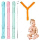 Beißring Baby, Beißröhrchen Baby, Silikon Beissring Baby, BPA-frei beissröhrchen baby, Baby Zahnungshilfe, Natürliche Organische Beissring Greifling, Unisex (4 Pack, mit Reinigungsbürsten)